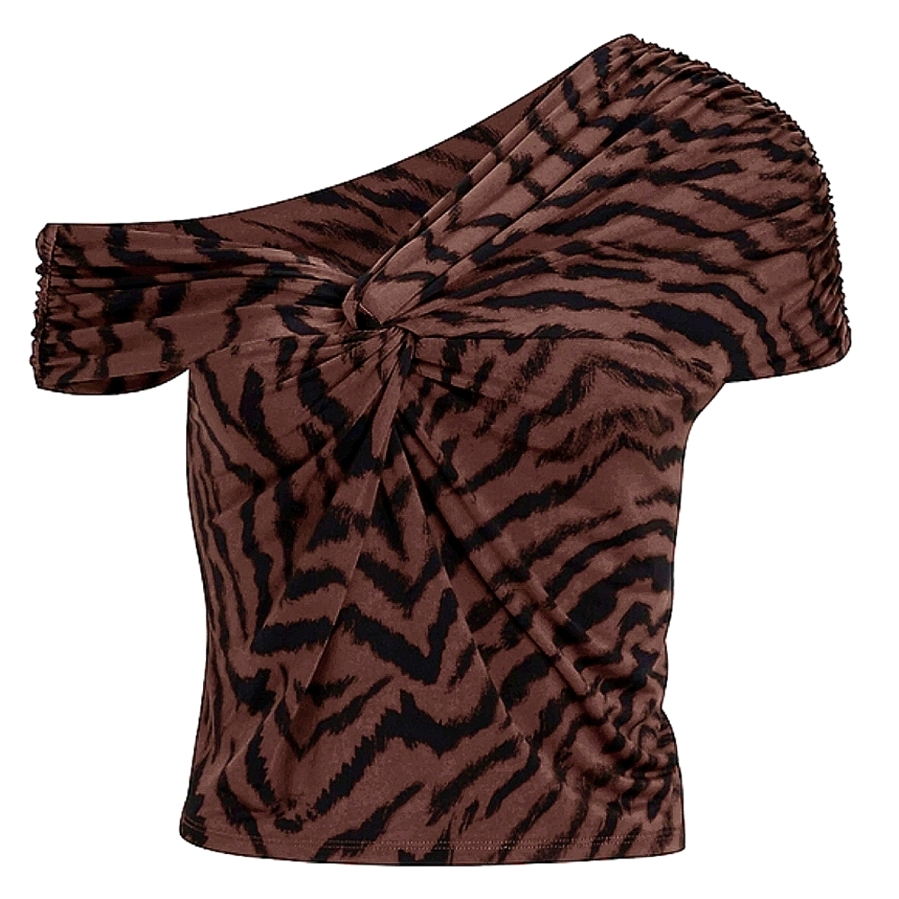 NEW EXPRESS - Body Contour Asymmetric Twist Animal Print Top - XS/S